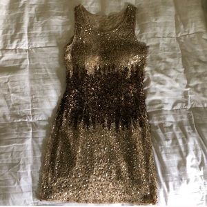 Adrianna Papell gold sequin cocktail dress